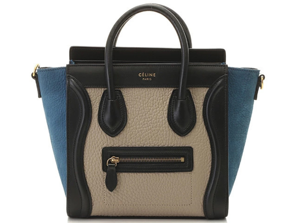 Celine Luggage Tote 2way Shoulder Bag black blue Beige Cream leather suede JH
